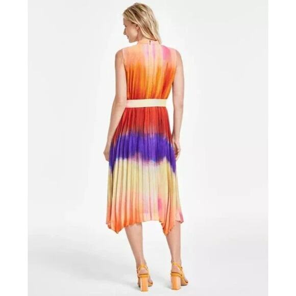 NWT Tahari ASL Ombre' Pleated Trapeze Midi Dress Sz 6 Handkerchief Hem MSRP $169 - Picture 8 of 14
